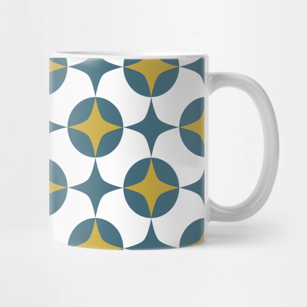 Blue And Gold Atomic Star and Circle Mid-century Pattern by OrchardBerry